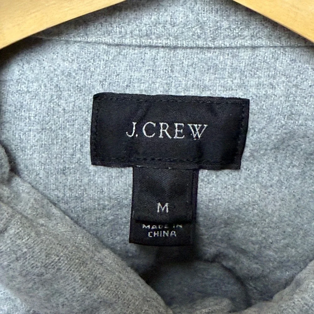 J Crew Flannel Shirt Mens M Gray Cotton Elbow Patches Long Sleeve Button Up